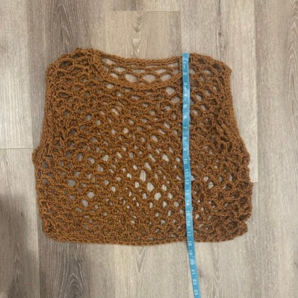 Brown Open Knit Mesh Handmade Sweater Vest Layer M - Picture 5 of 5